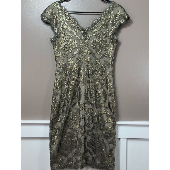 Tadashi Shoji Paillette Embroidered Lace Scalloped Edge Squined Evening Dress 6 - Picture 13 of 14